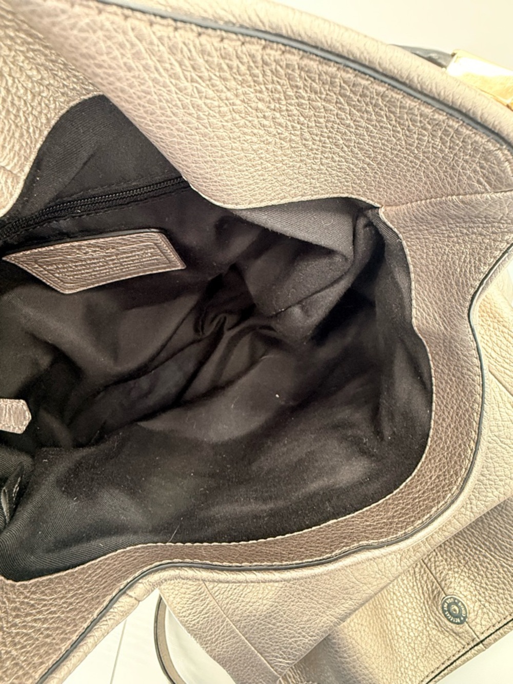 COACH Madison Phoebe Pebbled Leather Hobo Metallic Gray Shoulder Bag Large - Picture 8 of 12